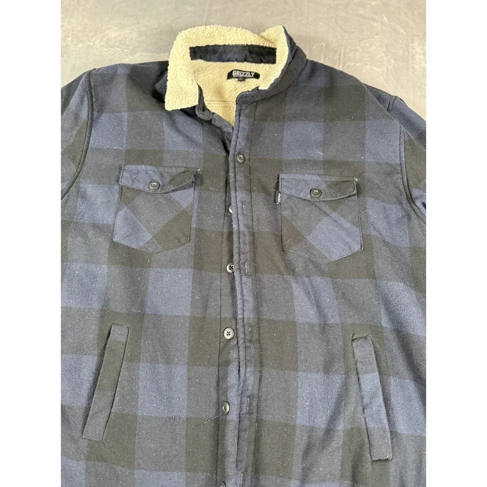 Grizzly Griptape Company Men's 2XL Sherpa Lined Flannel Shacket Jacket Blue